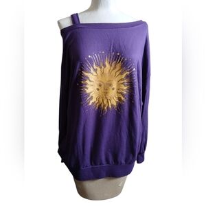 K Jordan Cold Shoulder Active Sweatshirt Golden Sun Face Size L